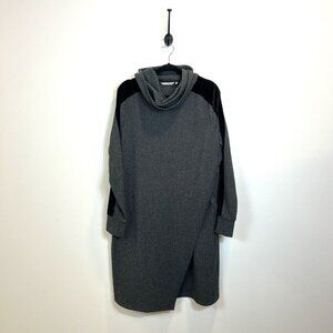Soft Surroundings Size XL Moderne Cowl Herringbone Dress Black Gray Thumbhole